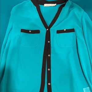 Chloe K Teal and Black Blouse